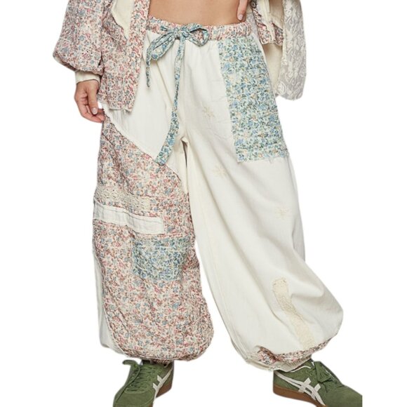 ❤️RESTOCKED-POL JOGGERS RELAXED PATCHWORK OATMEAL (Matching Jacket Seperate) - Picture 1 of 16